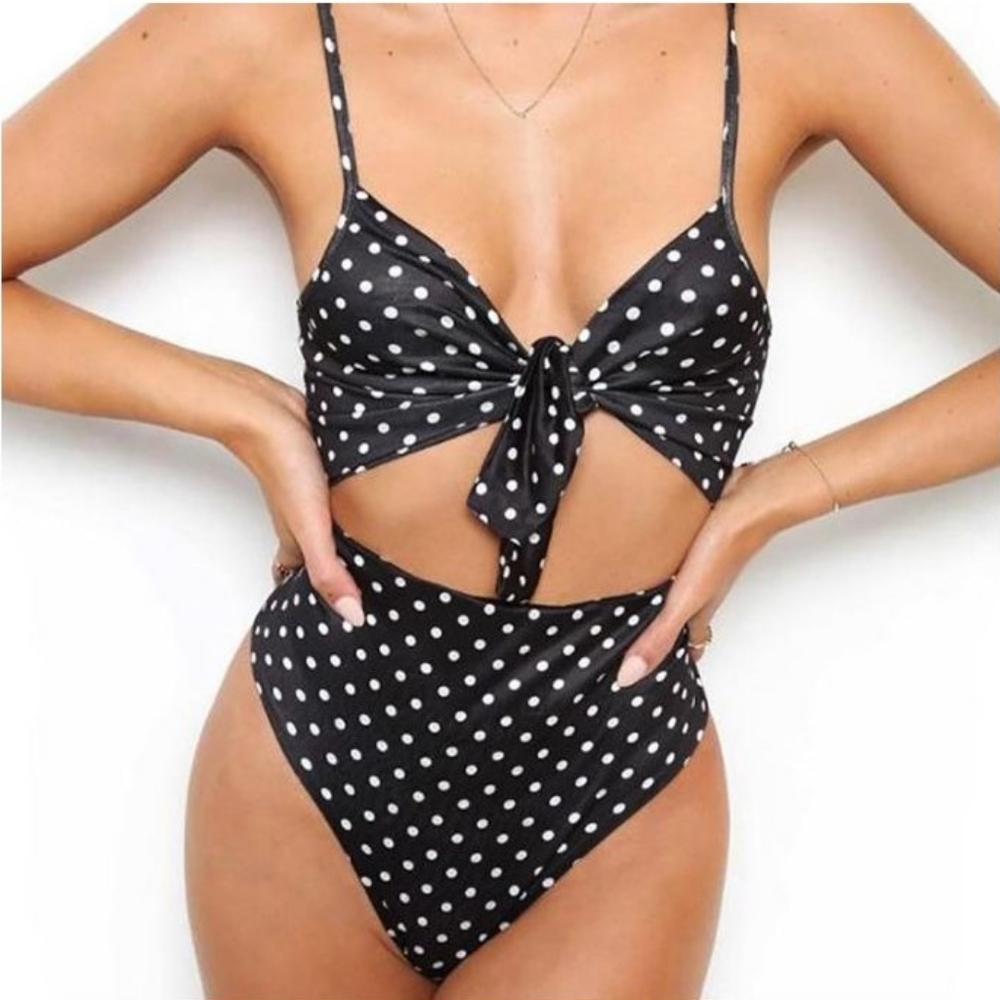 High Waist Black Pinup One Piece Swimsuit.